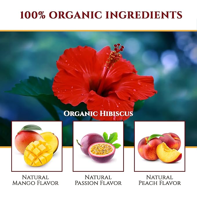 Organic Hibiscus Sabdariffa Tea Pods with Peach, Mango, & Passionfruit - Naturally Decaf Tea - Hawaiian Fruit Tea by Teavity (24 Tea Pods) - Bloomnest