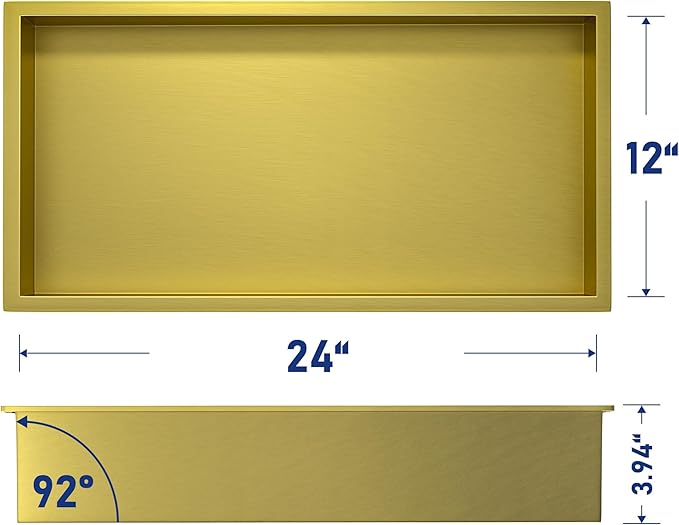 Stainless Steel Shower Niche 24" X 12" Gold No Tile Needed Horizontal Niche Shower Recessed Wall Niches for Bathroom Storage Over Mount Installation - Bloomnest