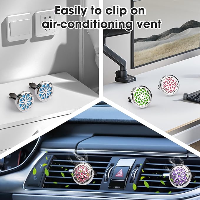 ttstar Car Diffuser Vent Clip - 30mm Aromatherapy Essential Oil Car Diffuser Vent Clips with 36 Refill Pads (3 Lotus Vent Clips, Metal) - Bloomnest