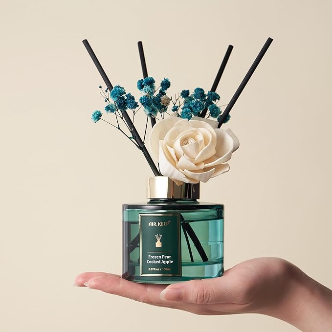 Airkeep Flower Reed Diffusers Set, 5.07 oz Pear/Apple/Berry Scented Oil Diffuser with 8 Reed Sticks, Home Fragrance Diffuser Gift Set for Bathroom & Office Decor 150ml - Bloomnest