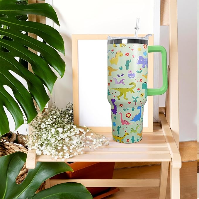 Stainless Steel Dinosaur Tumbler - 40 oz, Coffee Travel Mug with Lid and Straw, Perfect Dinosaur Gifts for Women - Bloomnest