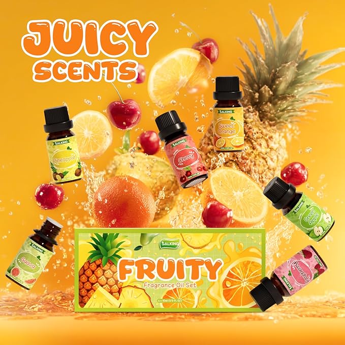 SALKING Fruity Fragrance Essential Oils Set, Essential Oil Gift Set Scented Oils for Diffuser Candle Making - Pineapple,Guava, Raspberry, Green Apple, Orange, Cherry - Bloomnest