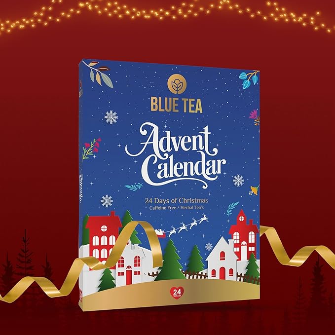 BLUE TEA - Advent Calendar 2025 (Blue) - 24 Tea Bags - Plant Based - 24 Unique Tea | Limited Edition | Sampler & Variety Pack | Caffeine Free - Herbal Tea - Christmas Holiday Unique Advent Calendar Tea Gift Set | Gift Idea for Men and Women - Bloomnest