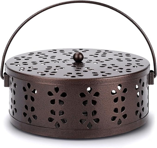 Portable Mosquito Coil Holder with Handle Round Heat-Resistant Iron Incense Coil Holder (Bronze) - Bloomnest
