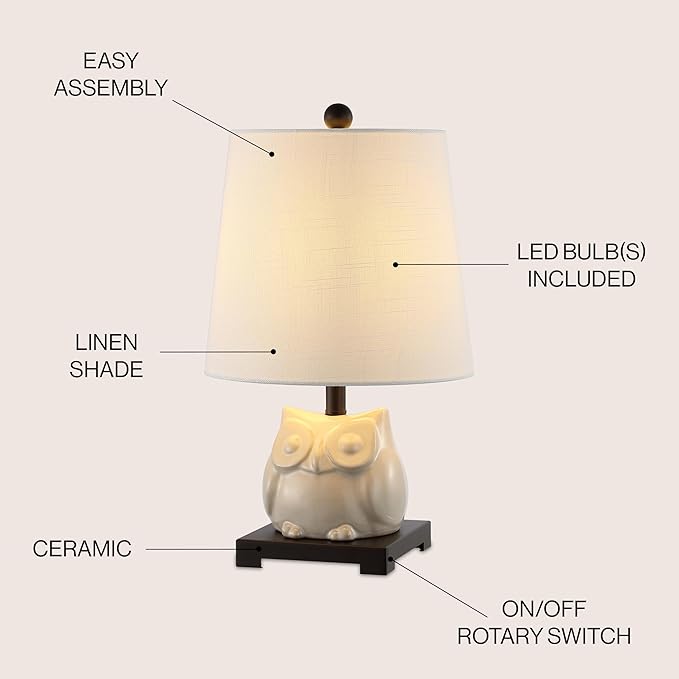 JONATHAN Y JYL3014B Justina 16" Ceramic Mini LED Table Lamp, Cottage,Transitional for Bedroom, Living Room, Office, Kids Room, Entryway, College Dorm, Bookcase, LED Bulb Included, Antique White - Bloomnest
