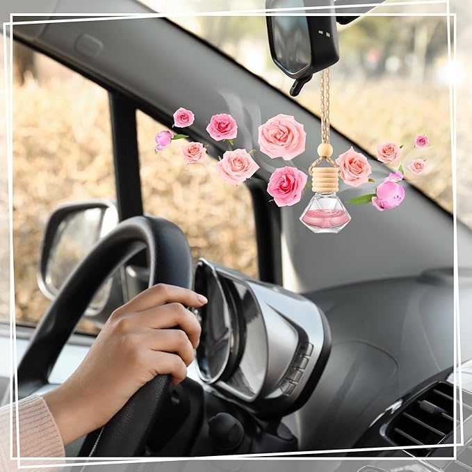 Rtteri 100 Pcs Hanging Car Air Freshener Diffuser Bottles Empty Glass Perfume Diffuser Vials Refillable Oil Aromatherapy Pendant with Wooden Caps and Hanging String for Car Home Office Decor(Diamond) - Bloomnest
