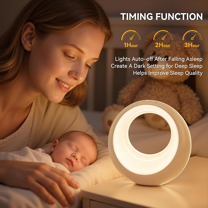 Auxmir Nursery Night Light for Baby, Magic Moon Lamp for Kids and Adult 7 Lighting Colors & 9 RGB Modes, Rechargeable Bedside Table Lamp with Timing Function, Sleep Aid Nursing Lamp for Bedroom - Bloomnest
