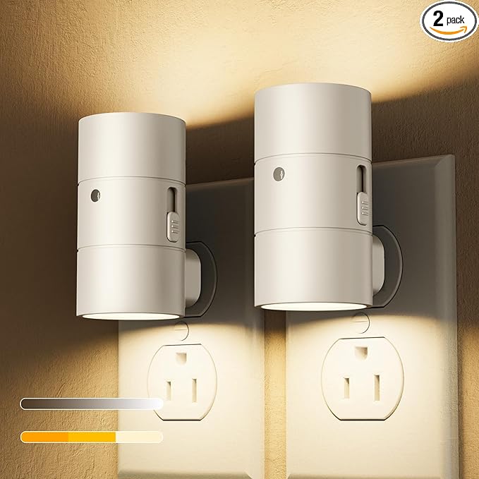 VOLISUN Night Light, Dimmable Led Night Lights Plug into Wall, Amber/3000K/4500K, 0-100LM Adjustable Brightness, Dusk to Dawn Nightlight for Hallway, Bathroom, Bedroom White 2 Pack - Bloomnest