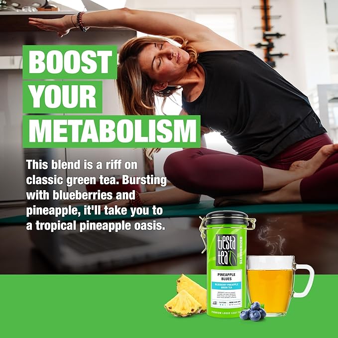 Tiesta Tea - Pineapple Blues, Premium Loose Leaf Blend, Blueberry Pineapple Green Tea, Refreshing Blend, Medium Caffeinated, Hot or Iced, Seasonal Flavors, 50 Cups, 5 Ounce Refillable Tin - Bloomnest
