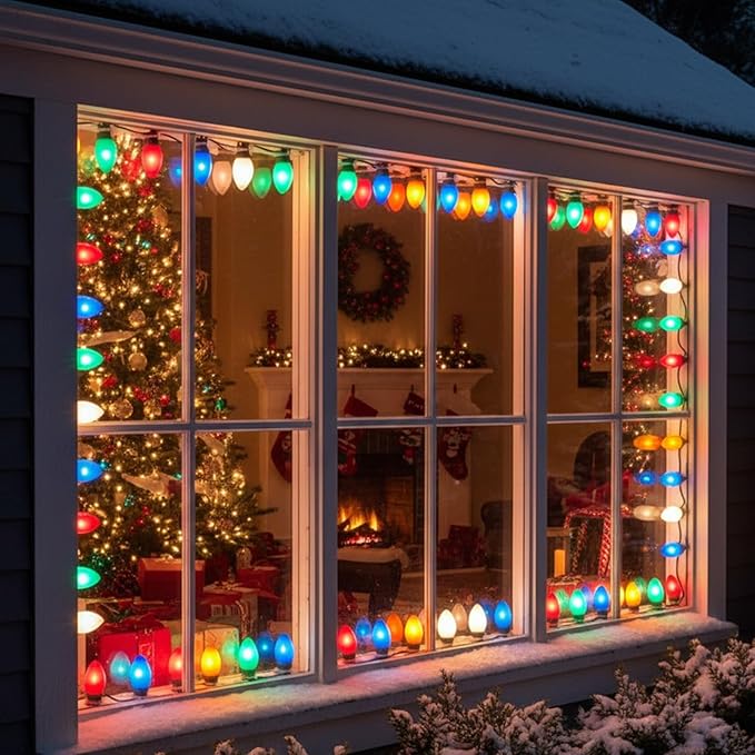 C7 LED Christmas Lights Replacement Bulbs, 25 Pack 0.6w C7 Ceramic Multicolor Light Bulbs with E12 Candelabra Base, Vintage Colored Light Bulbs for Indoor/Outdoor Christmas String Lights - Bloomnest