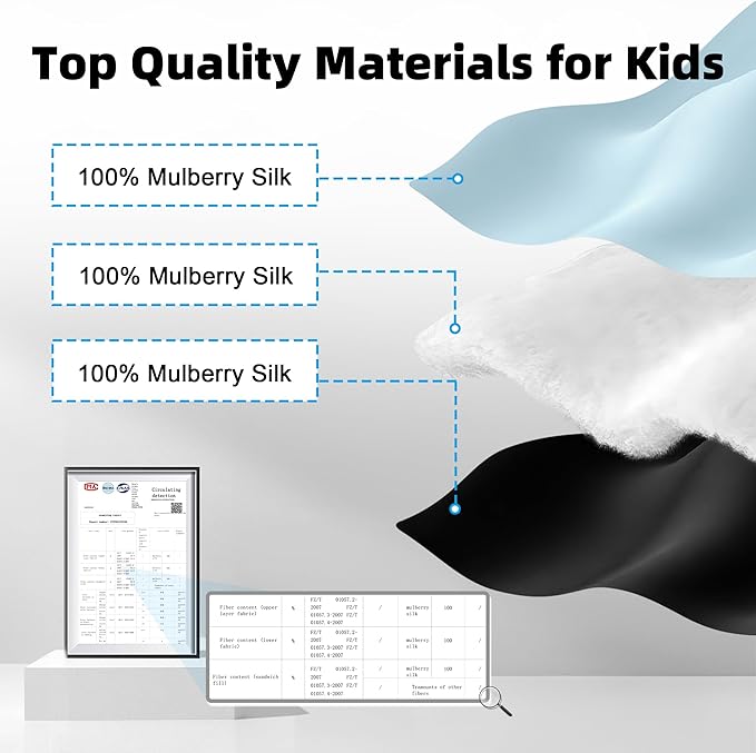 Silk Sleep Eye Mask for Kids, 100% Real Natural Pure Silk Sleeping Masks, Blindfold Sleep Eye Cover with Adjustable Strap, Soft & Lightweight Night Eyeshade for Boys Girls Teens (2 Pack)