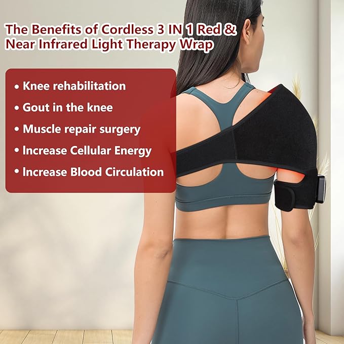 Cordless Shoulder Red Light Therapy Belt, Portable Near Infrared Light Therapy, 4000mhA Rechargeable 3-in-1 Relieve Shoulder Pain - Bloomnest