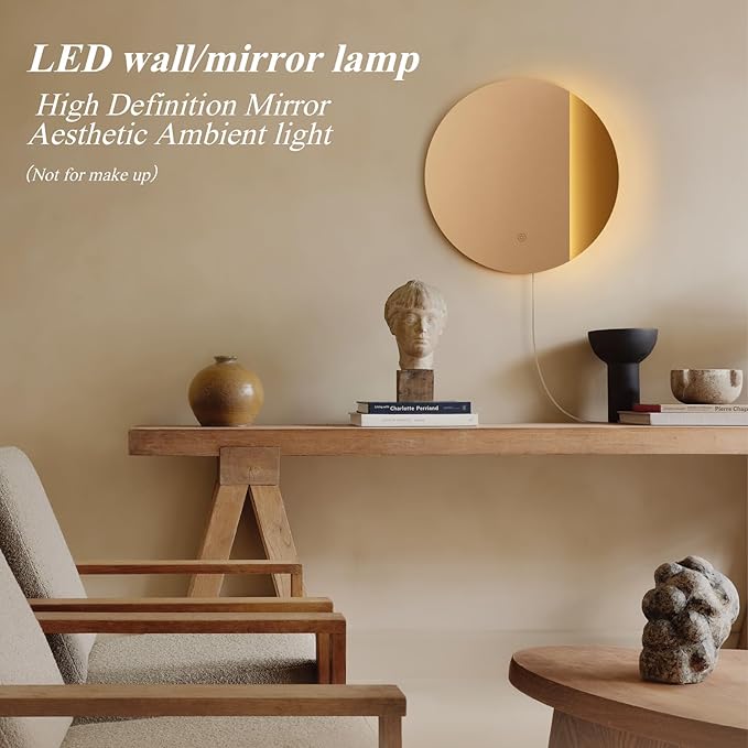 ONEWISH LED Wall Sconce, Dimmable Mirror Wall Lamp,16.93 inch Round Wall Lights for Bedroom with Memory Function, Wall Lamps for Living Room Entryway, Bronze - Bloomnest