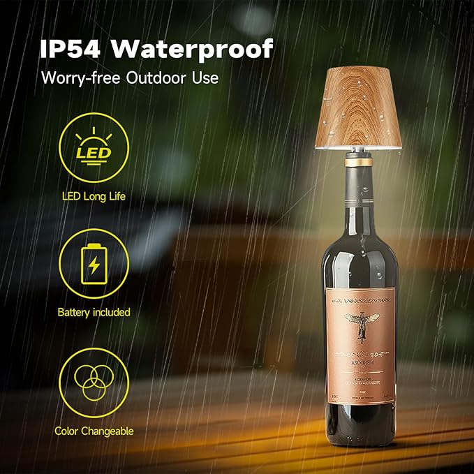 2025 New Bottle Lamp - LED Bottle Lights for Liquor & Wine Bottles, Cordless Lampshade, Whiskey Bottle Top Light, Bottle Stopper Night Light Kit, Rechargeable 3-Tone Touch-Dimmable - Bloomnest