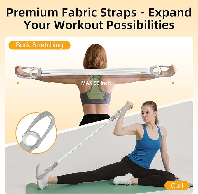 Figure 8 Fitness Resistance Bands with Handles, 20-60lb Adjustable Elastic Excercise Band, Non-Slip Fabric Silicone Bands for Strength Stretch Flexibility Training Arms Back Shoulder Chest Legs - Bloomnest