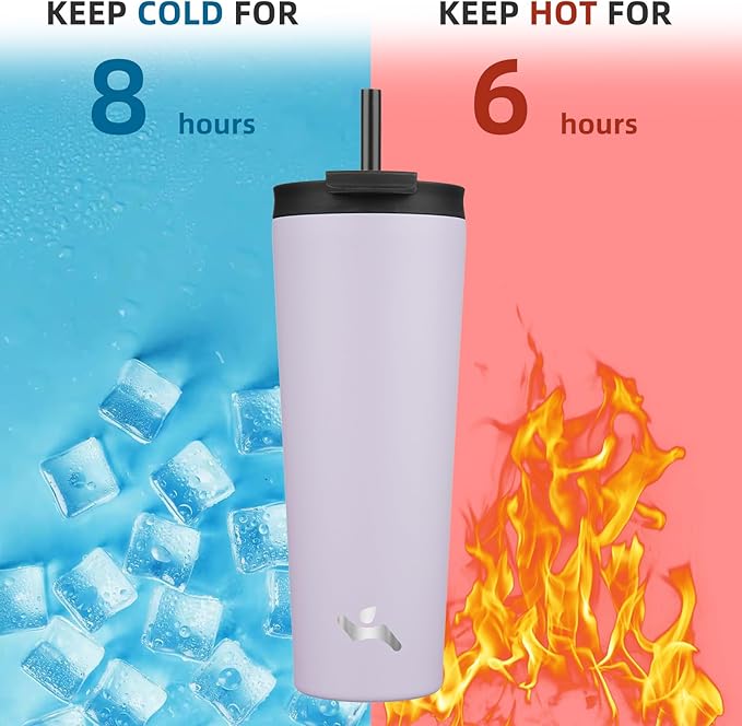 26 OZ Insulated Tumbler with Lid and 2 Straws Stainless Steel Water Bottle Vacuum Travel Mug Coffee Cup,Taro - Bloomnest