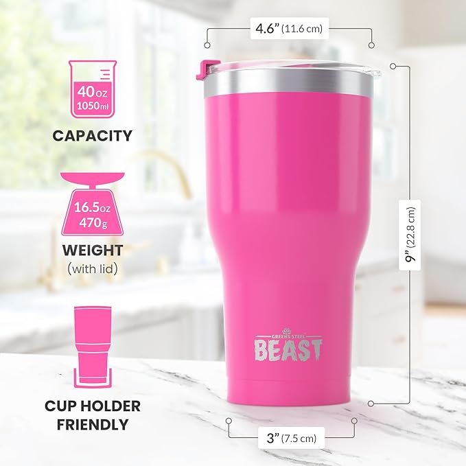 Beast 40 oz Tumbler Stainless Steel Vacuum Insulated Coffee Ice Cup Double Wall Travel Flask (Cupcake Pink) - Bloomnest