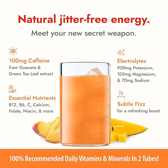 Zipfizz Daily Energy Drink Powder, Peach Mango, 20 Pack | 3-in-1 Sustained Energy, Rapid Hydration, and Essential Vitamins | Sugar-Free | Electrolyte Powder | Contains Vitamin B-12 & Antioxidants - Bloomnest