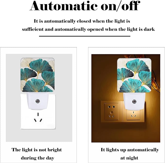 Green Ginkgo Leaves Night Light,Plug Into Wall Decor for Stairway,Hallway,Kitchen,Dusk to Dawn Sensor Nightlights for Boys/Girls/Women/Men Room Gifts - Bloomnest