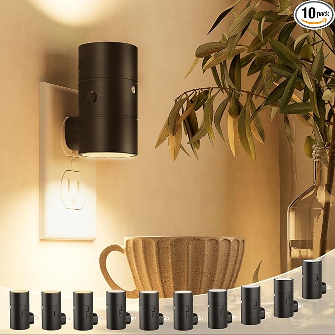 NIORSUN Night Lights Plug into Wall, Dimmable with 3 Color Modes & Auto On/Off Sensor, Ultra-Slim Nightlight for Hallway, Bathroom, Bedroom, Nursery, Kitchen (10 Pack, Black) - Bloomnest