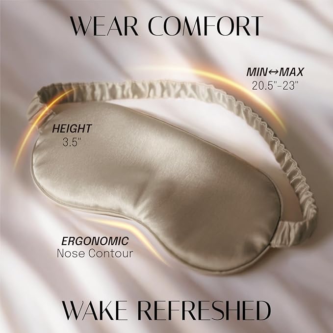 OLESILK Silk Sleep Eye Mask Blindfold with Double Layer Silk Filling for Full Night's Sleep, Luxury Eye Cover Eyeshade for Women Men with Travel Bag and Ear Plugs, Taupe - Bloomnest