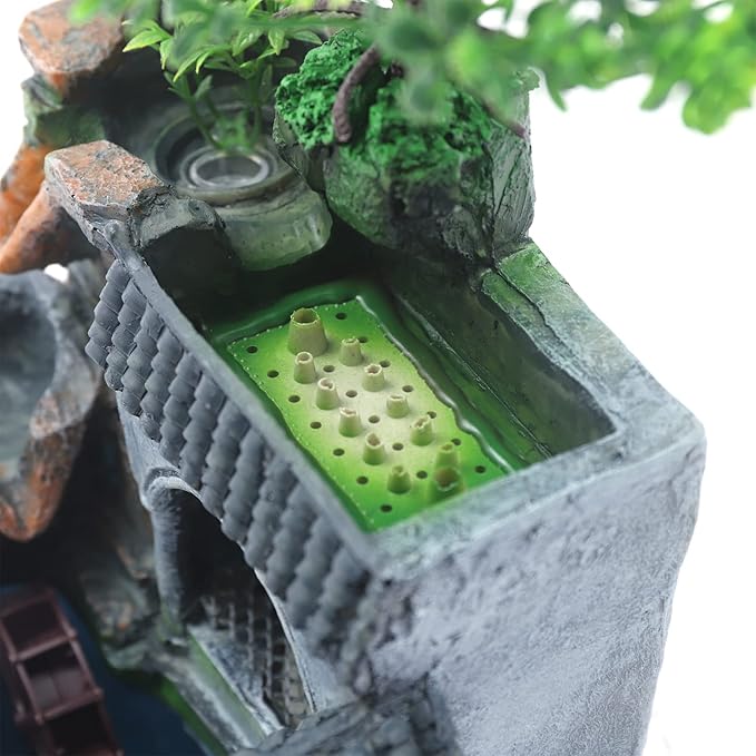 Tabletop Fountains,Indoor Relaxation Desktop Fountain Waterfall,Atomizing Humidifier Automatic Pump,Desktop Fountain Waterfall with Rockery,Plant,Illuminated Waterfall for Home Office Décoration