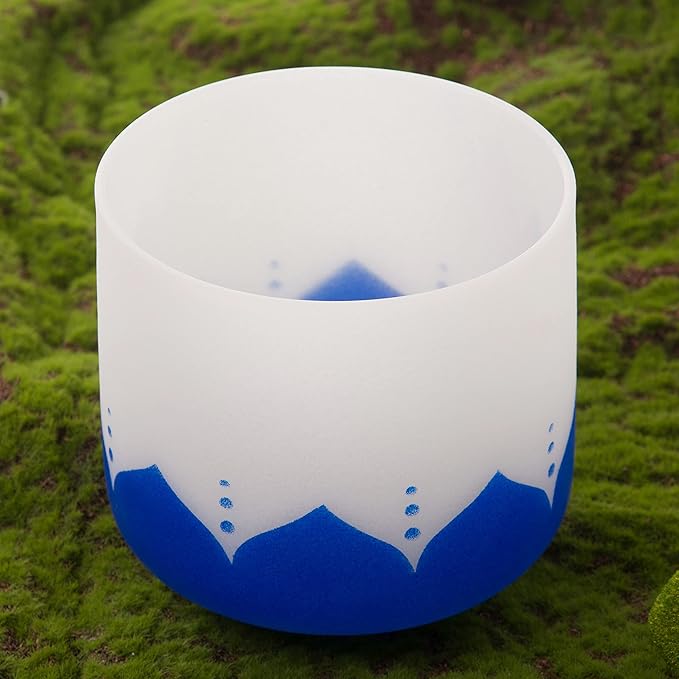 Leize Quartz Crystal Singing Bowl 432hz A Note Third Eye Chakra Indigo Lotus Design 7" Wide with Suede Striker - Bloomnest