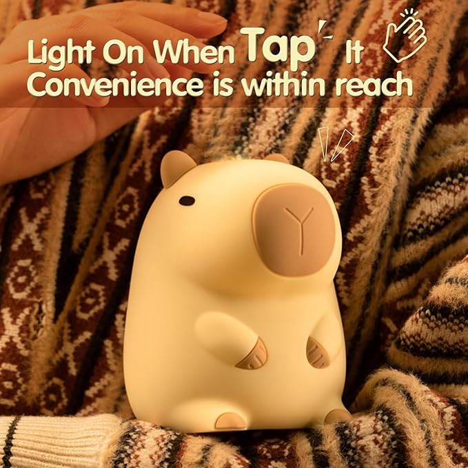 ATSUI Cute Capybara Night Light, LED Squishy Novelty Animal Lamp, Food Grade Silicone, 2 Level Dimmable, Breastfeeding Nursery Nightlight for Room Decor, Funny Gifts Stuff for Boys Girls Baby Children - Bloomnest