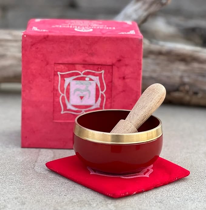 DharmaObjects Tibetan Root Chakra Premium Palm Size Singing Bowl Gift Box Set - Bloomnest