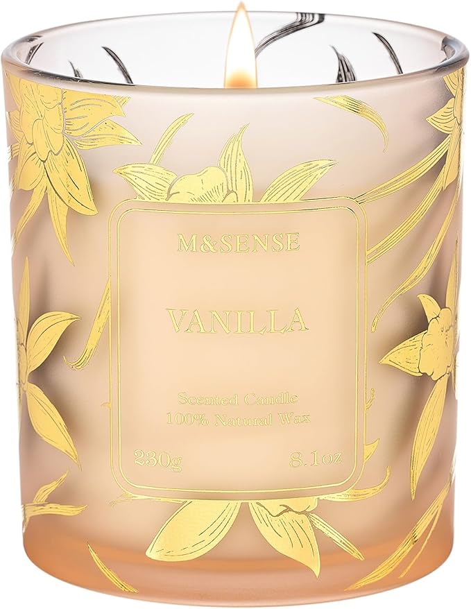 M&SENSE Vanilla Scented Candles, Vegan Soy Candles, Creamy Naturally Scented, 8.1oz 42-Hour Slow Burning Time, Toxic Free Winter Relaxing Sleep Thanksgiving Christmas Fancy Gift for Home Decor - Bloomnest