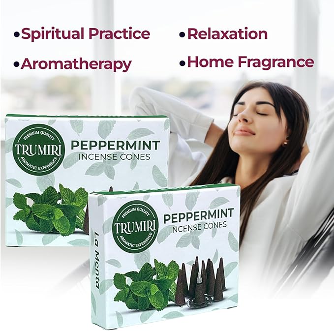 TRUMIRI Peppermint Incense Cones - Total 20 Cone Incense - Dual Pack of 10 Insence Cones - Incense Cones Scented - Cone Incense Scents - Insense Cones - Incent Cone TRUMIRI