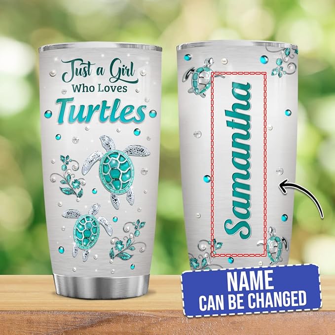 winorax Sea Turtle Tumbler Personalized Just A Girl Who Loves Turtles Jewelry Drawing Style Tumblers 20oz 30oz Stainless Steel Insulated Coffee Travel Mug Cup With Lid Birthday Christmas Custom Gifts - Bloomnest
