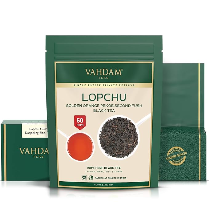 VAHDAM, Second Lopchu Golden Orange Pekoe Black Tea| 40+ cups, 3.53 oz | Pure 100% Unblended Darjeeling Black Tea Loose Leaf | Single Estate Tea - Bloomnest