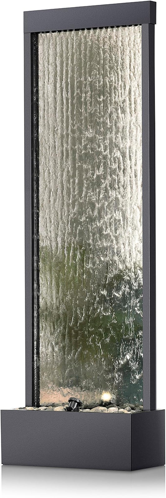 Alpine Corporation Mirror Waterfall Fountain with Stones and Lights - Zen Indoor/Outdoor Decor for Office, Living Room, Patio, Entryway - 72 Inches - Bloomnest