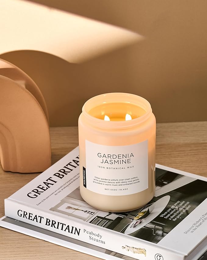 M&SENSE Gardenia Jasmine Scented Candle, 110 Hours Slow Burning Clean Non Toxic 19.4oz 2 Wicks Highly Scented Aromatherapy Candle for Housewarming Gifts, Long Lasting Fragrance for Bath & Office - Bloomnest