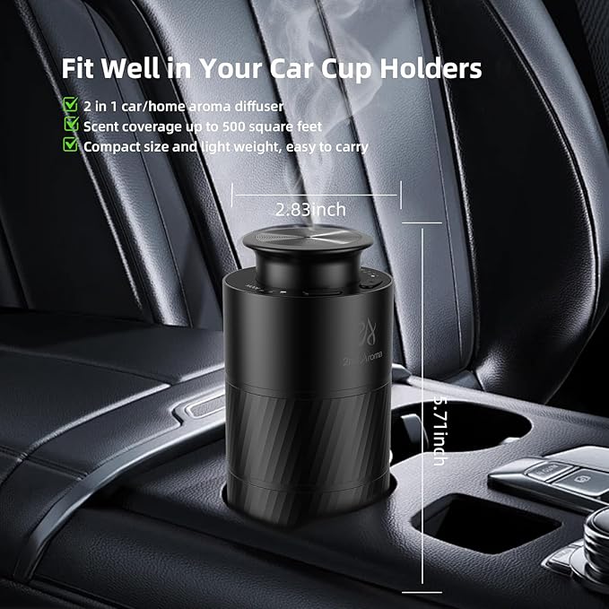 Waterless Car Oil Diffusers with 20ml Essential Oils, Aluminum USB Rechargeable Battery Powered Wireless Diffuser, 3 Timers 3 Mists Portable Aromatherapy Diffuser for Car Office Desk Room - Bloomnest