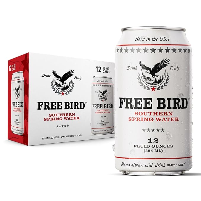 Free Bird Southern Still Spring Water - 12 Pack, 12oz Cans, Zero Calories, Crisp & Clean Pure Georgia Blue Ridge Mountain Water, Naturally Sourced, Shelf-Stable - Bloomnest