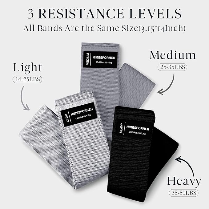 Wide Fabric Resistance Bands for Working Out, 3 Level Non-Slip Exercise Booty Bands for Women & Men Leg and Glutes with Hair Ties and Tape Measure - for Home Gym Workout, Yoga, Pilates - Bloomnest
