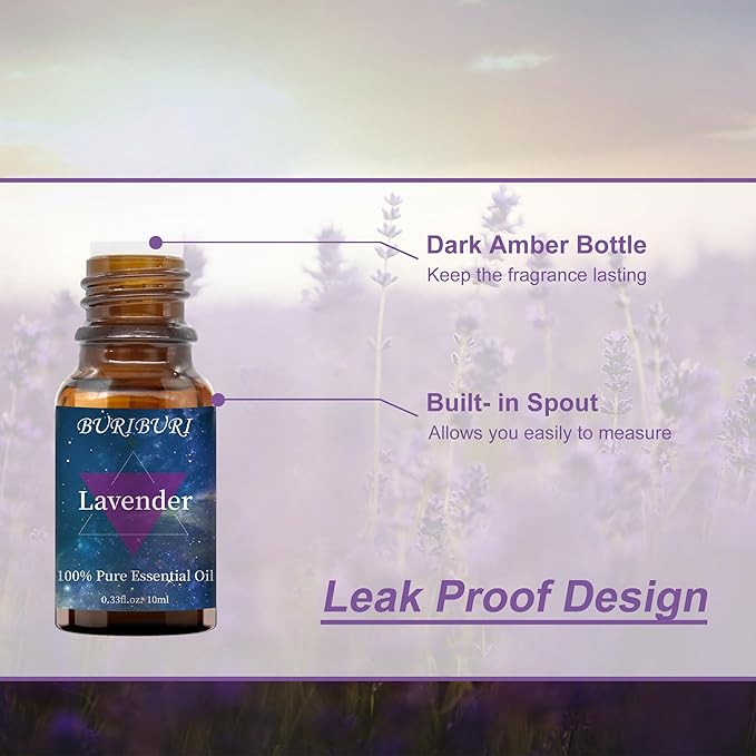 BURIBURI Lavender Essential Oil for Diffuser, Skin, Soap & Candle Making, 100% Pure Undiluted Natural Organic Lavender Aromatherapy Oils 10ml - Bloomnest
