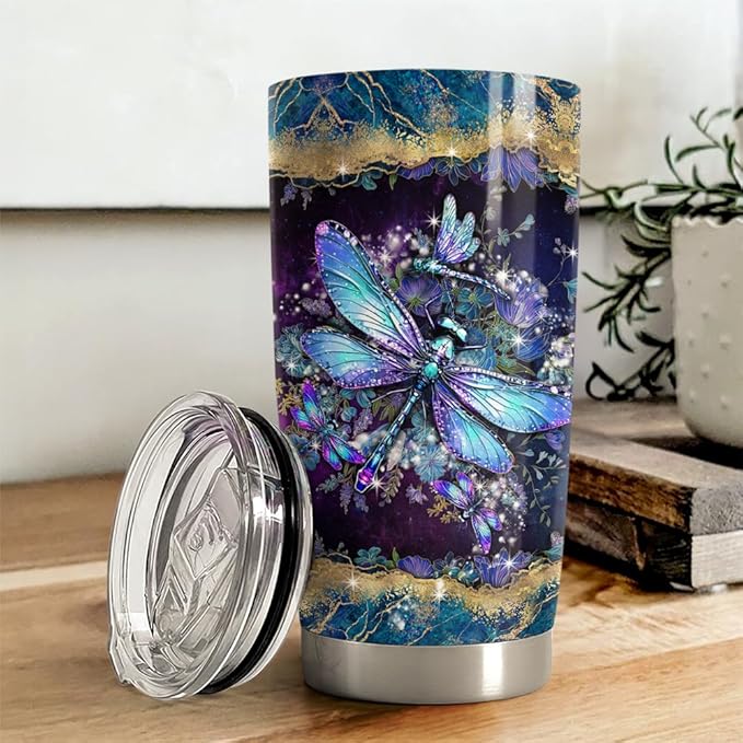 Dragonfly Tumbler 20oz Stainless Steel Insulated Coffee Travel Mug Cup Dragonfly Gifts for Women Girls on Birthday Christmas Mothers Day - Bloomnest