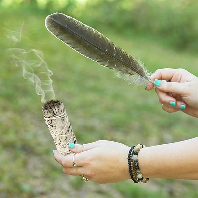 Ancient VEDA Organic Smudge Kit – California White Sage, Palo Santo, Sweetgrass Braid, Feather & Smudge Guide | Home Cleansing Kit for Meditation, Yoga, Energy Healing & Gift (Starter Kit, White Sage)