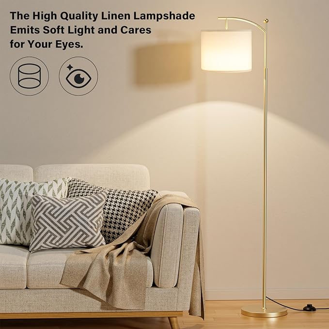 60" Floor Lamps with Remote Control & Bulb, Colors Temperature & Brightness Adjustable, White Shade & Gold Pole - Bloomnest