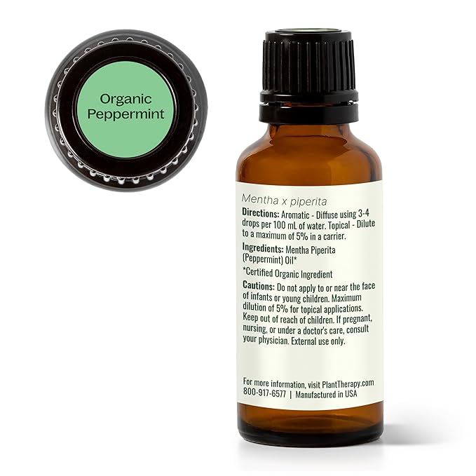 Plant Therapy Organic Peppermint Essential Oil 100% Pure, USDA Certified Organic, Undiluted, Natural Aromatherapy, for Diffusion, Skin, Hair, Therapeutic Grade 30 mL (1 oz) - Bloomnest