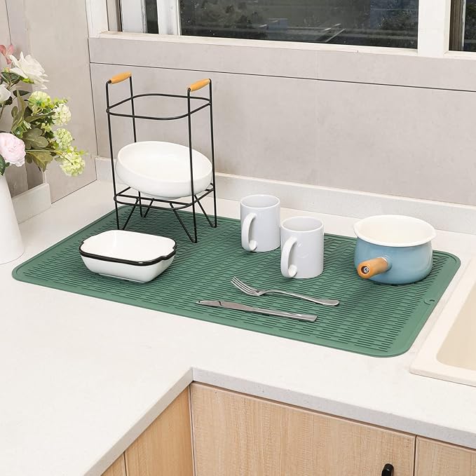 Silicone Dish Drying Mat for Multiple Usage,Easy clean,Eco-friendly,Heat-resistant Silicone Mat for Kitchen Counter or Sink,Refrigerator or Drawer Liner Green 4XL 32 inches x 18 inches - Bloomnest