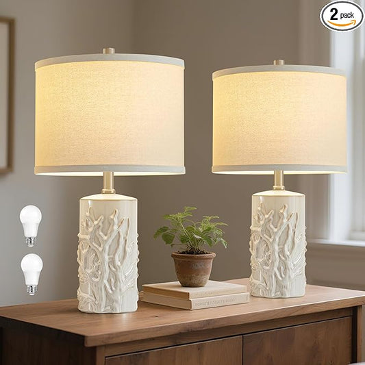 Luvkczc Modern Ceramic Table Lamps Set of 2 for Living Room White Desk Lamps for Bedroom Decor Farmhouse Table Lamp nightstand lamp for Office Dorm - Bloomnest