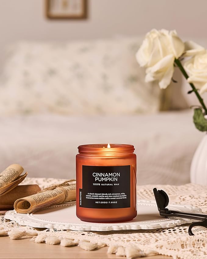 M&SENSE Cinnamon Pumpkin Fall Scented All Natural Soy Wax Candles for Home Scented, Cotton Wick Autumn Long Burning 7.05oz 50 Hours Burn Time, Jar Candle Gift for Thanksgiving - Bloomnest