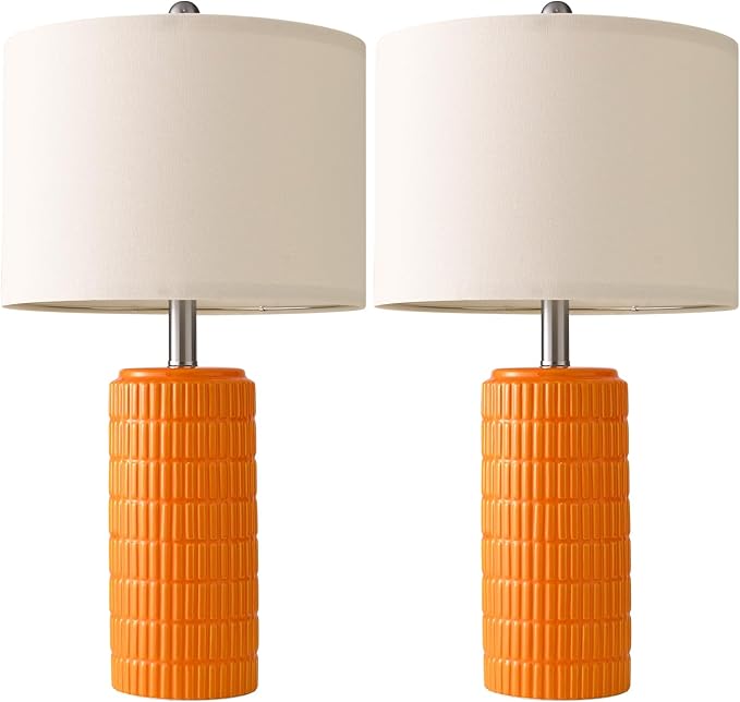 PoKat 23" Orange Table Lamps Decor for Living Room Set of 2, Modern Living Room Lamps for End Table, Ceramic Table Lamps for Bedroom, Contemporary Nightstand Lamps for Home Bedroom Decor - Bloomnest