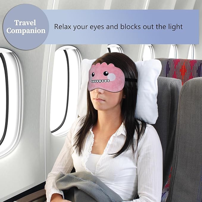 Cute Sleep Masks Cartoon Dinosaur Eye Mask Plush Sleeping Mask & Travel Blindfold - Funny Novelty Eye Shade for Kids, Girls & Adults (Pink Dinosaur) - Bloomnest