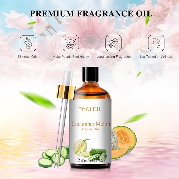 PHATOIL 3.38FL.OZ Cucumber Melon Fragrance Oils for Aromatherapy, Essential Oils for Diffusers for Home, Perfect for Diffuser, Yoga, Skin Care, DIY Candle and Soap Making - 100ml - Bloomnest