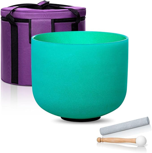 10 Inch Green F Note 432hz Heart Chakra Crystal Singing Bowl Healing with Carrying Case and Rubber Mallet Suede Strikers Oring - Bloomnest